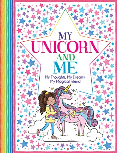 Diary cover with illustration of a girl hugging a pink unicorn.