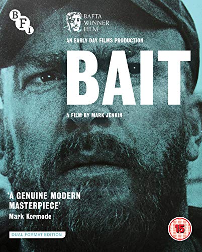 Blu-ray cover for "Bait" featuring a close-up of a bearded fisherman.