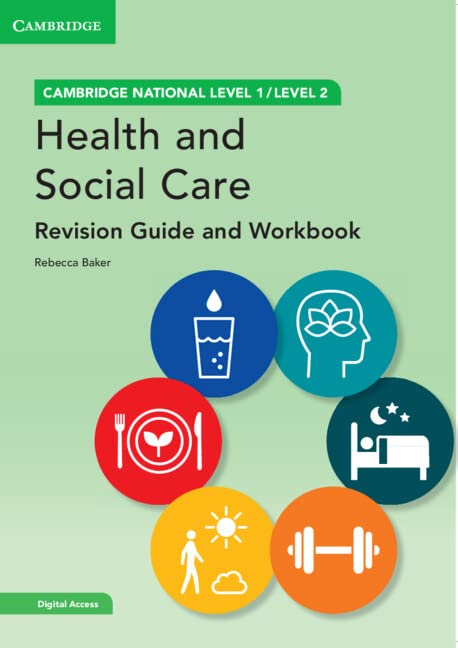 Cambridge National Health and Social Care revision guide with colorful icons.