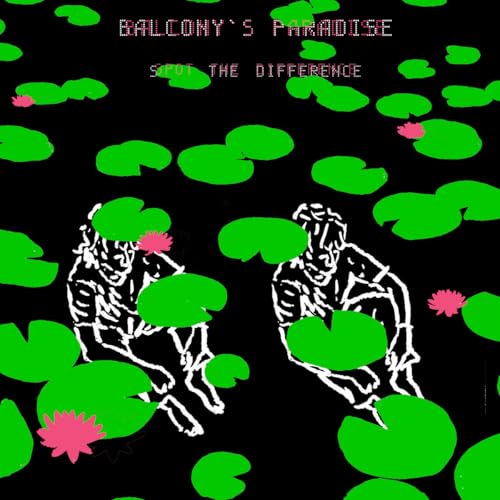 Pixel art of statues on lily pads, with pink flowers.
