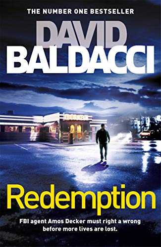 Book cover: “Redemption” by David Baldacci, featuring a man near a diner.