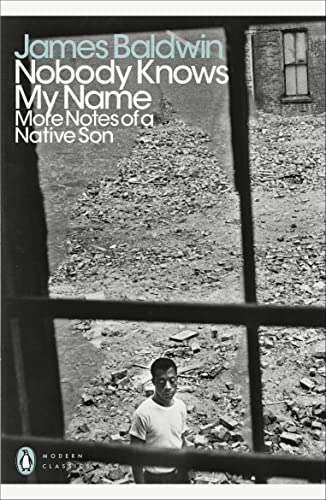 Book cover for Nobody Knows My Name by James Baldwin showing a man outdoors.