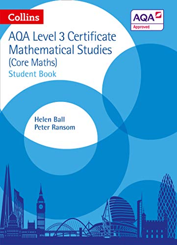 Blue textbook cover with city skyline and text: AQA Level 3 Mathematical Studies.