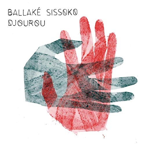 Album cover for Ballaké Sissoko’s “Djourou” featuring red and grey handprints.