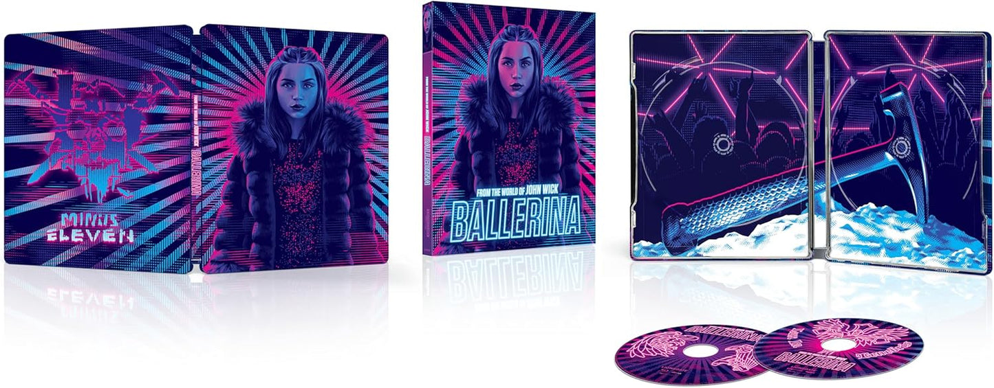SteelBook Blu-ray case for "Ballerina," featuring a woman with neon artwork.