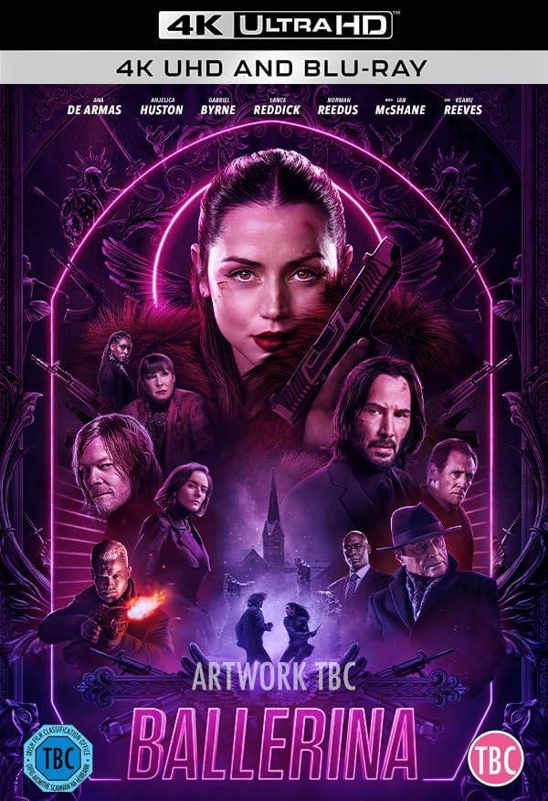 “Ballerina” movie poster featuring Ana de Armas, with cast faces below.