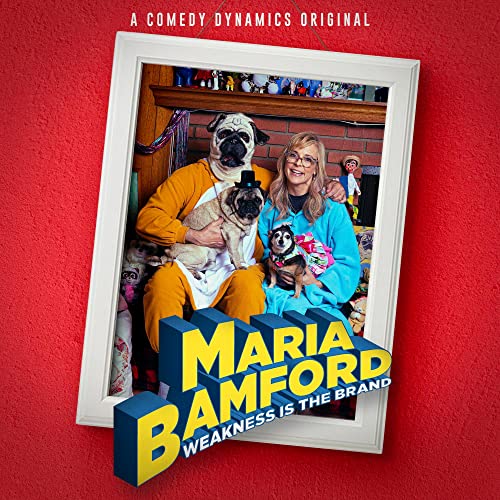 CD cover featuring a framed photo of a woman, pugs, and a person in a pug suit.