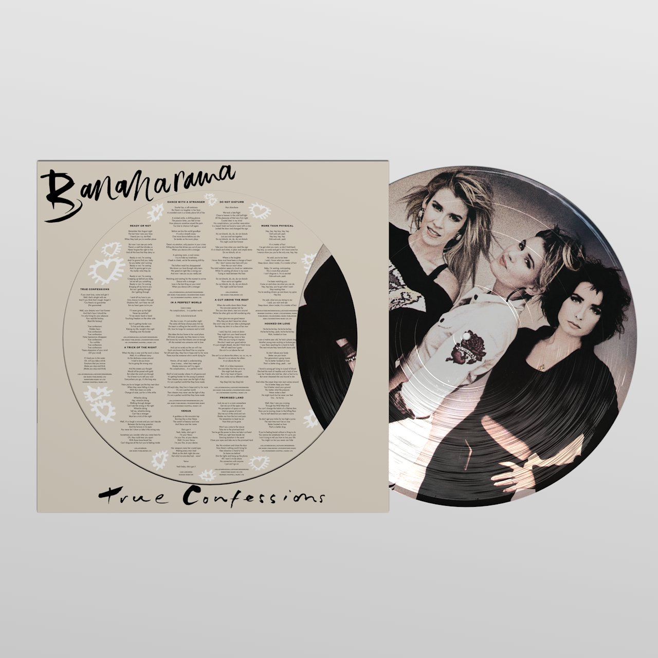 Bananarama’s “True Confessions” picture disc vinyl LP with band portrait.