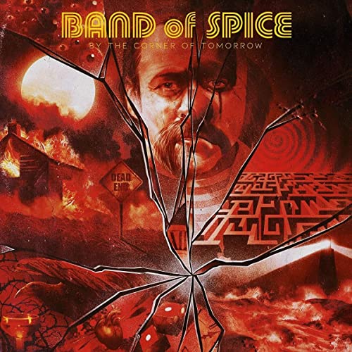 CD cover: man’s face fractured with red and orange surreal landscape.