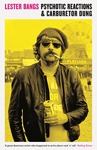 Book cover: Lester Bangs portrait with seaside pier and yellow background.