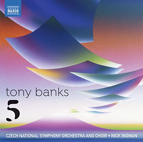 CD cover art featuring abstract colorful shapes, text reading Tony Banks Five, and Naxos logo.