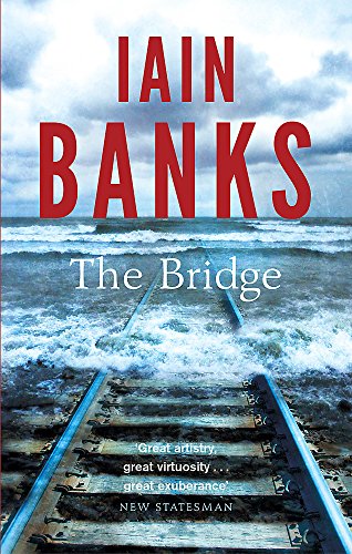 Book cover for The Bridge by Iain Banks featuring train tracks leading into the sea.