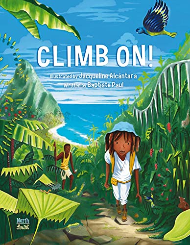 Book cover: children walking through lush tropical foliage toward the sea.