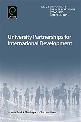 Book cover: “University Partnerships for International Development” with blurred figures.
