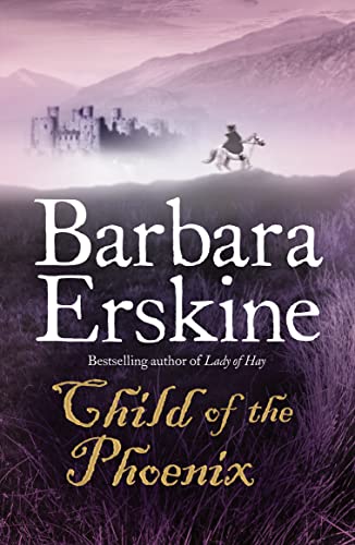 Book cover: castle in mist, rider on a hill, purple flowers.