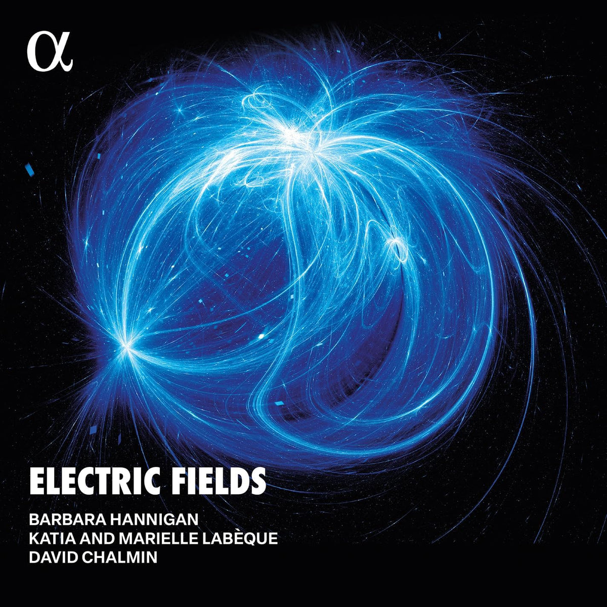 Album cover with abstract blue electric field image and text details.