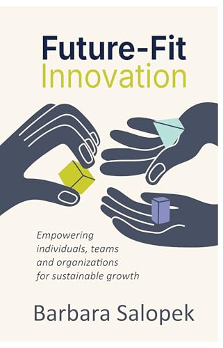Book cover: “Future-Fit Innovation” with hands holding geometric shapes.
