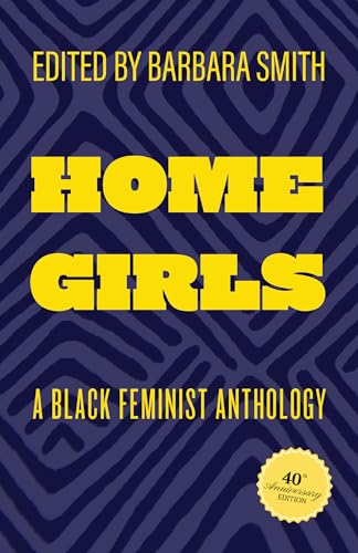 Book cover: "Home Girls" anthology, yellow text on dark blue patterned background.