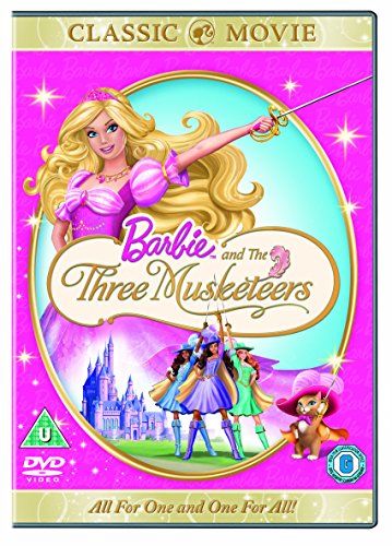 Barbie and friends in costume on the "Barbie and the Three Musketeers" DVD cover.