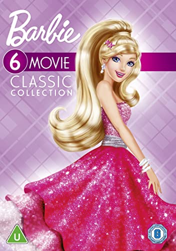 Barbie movie collection DVD cover featuring blonde Barbie in a pink gown.