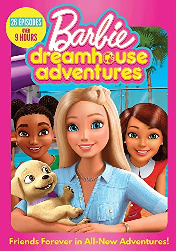 Barbie and friends with a puppy, DVD cover art.