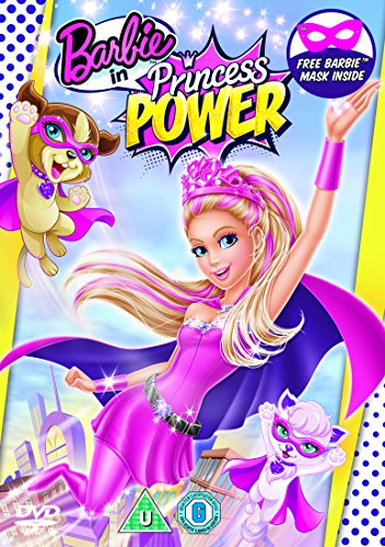"Barbie in Princess Power DVD cover featuring Barbie in a pink superhero costume."
