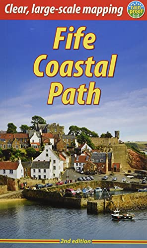 Front cover of the Fife Coastal Path guidebook featuring a coastal village and harbor.