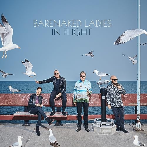 Barenaked Ladies album cover with band members and seagulls by the sea.