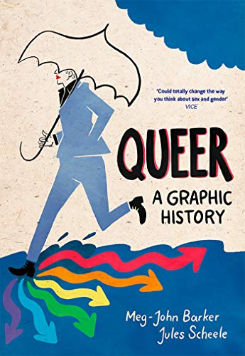 Book cover showing a person in a blue suit walking under a white umbrella.