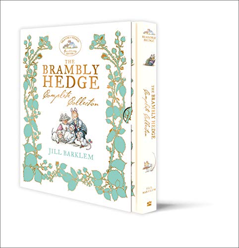 The Brambly Hedge Complete Collection book in a white slipcase with floral border illustrations.