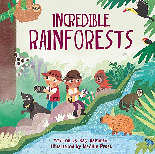 Book cover depicting rainforest animals and children exploring with a guide.