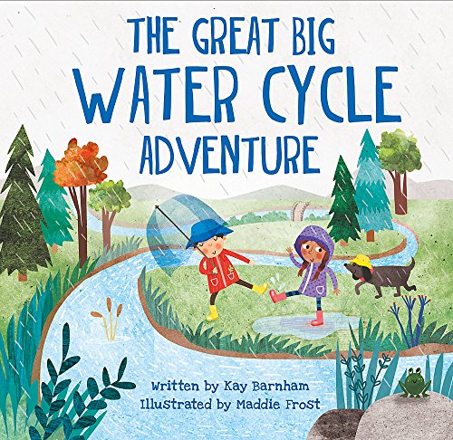 Book cover depicting children and a dog walking in the rain near trees.