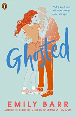 Book cover: illustrated couple embracing, title “Ghosted” in blue lettering.