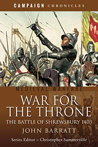Book cover depicting medieval knights in battle, titled “War for the Throne.”