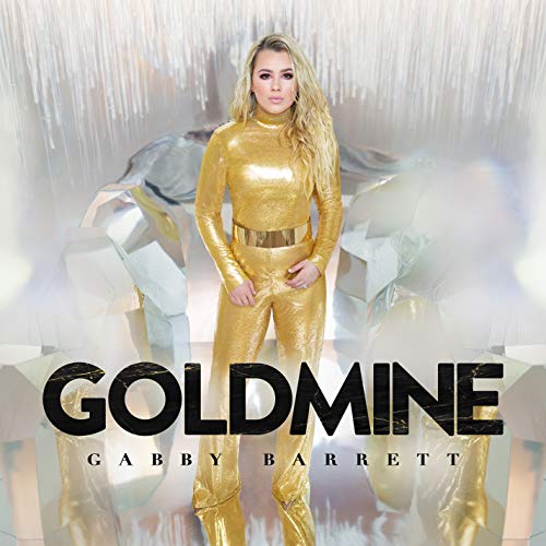 Gabby Barrett in gold jumpsuit, album cover for "Goldmine" CD.