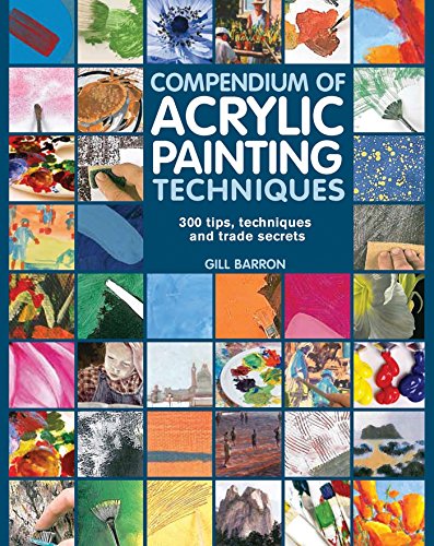 Book cover titled Compendium of Acrylic Painting Techniques featuring a grid of painting examples.