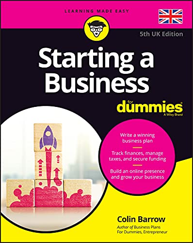 Book cover: “Starting a Business For Dummies” UK edition, with rocket image.