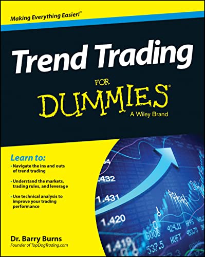Book cover for "Trend Trading for Dummies" with financial chart graphics.
