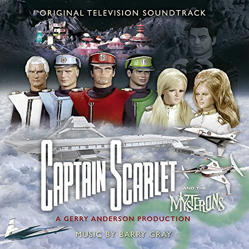 CD cover for "Captain Scarlet," featuring characters and futuristic vehicles.