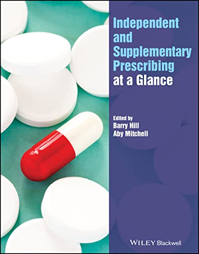 Book cover: "Independent and Supplementary Prescribing at a Glance" with pills.