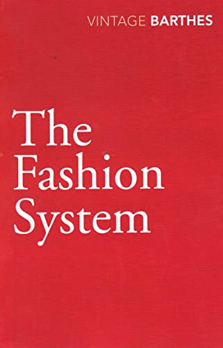 Book cover of The Fashion System by Roland Barthes with white text on red.