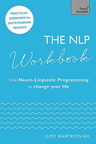 Blue book cover with title "The NLP Workbook" and author Judy Bartkowiak.