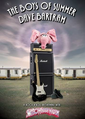 Book cover: pink elephant, guitar, and speakers in a field.