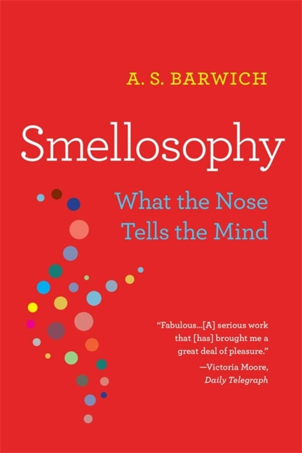 Red book cover with title "Smellosophy" and scattered colorful circles.