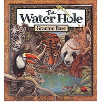 Book cover: animals gather around a watering hole, illustrated style.