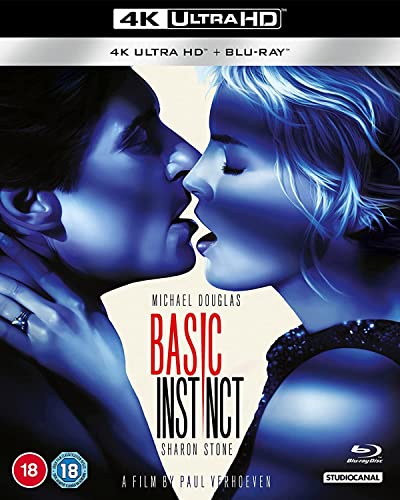 Basic Instinct" Blu-ray cover featuring two people in a close embrace.