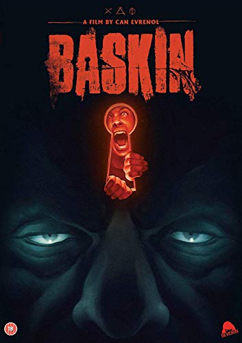 “Baskin” DVD cover: screaming face and eye imagery, dark and unsettling.