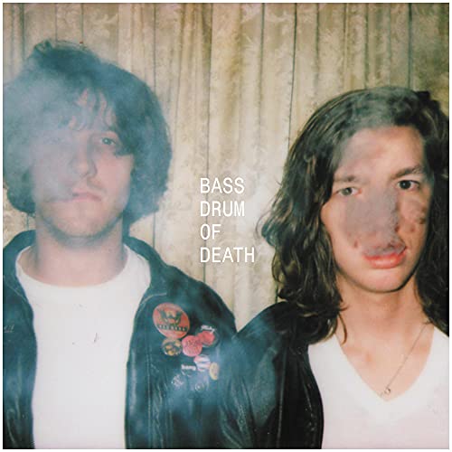 CD cover with two men, smoke, and the band name “Bass Drum of Death.”