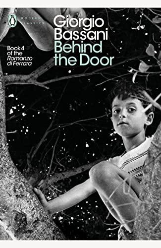 Book cover: "Behind the Door" by Giorgio Bassani, featuring a young boy.