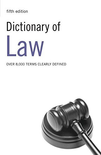 Book cover for Dictionary of Law with a gavel resting on a sound block.